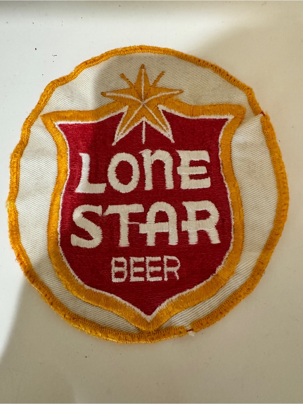 Lone Star Beer Embroidered Patch - Red, White, Yellow. Large.